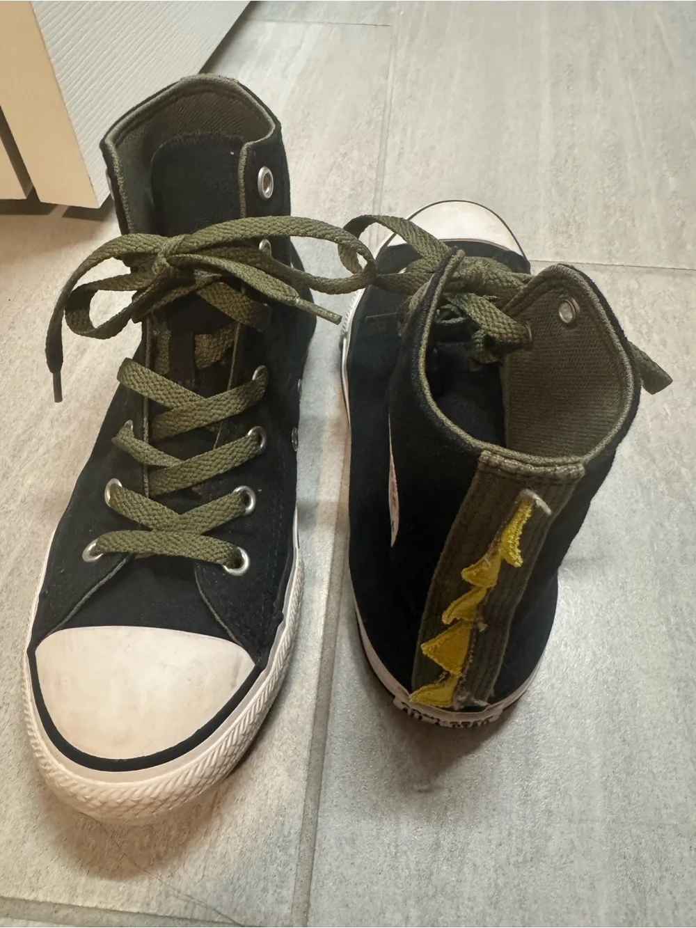 Kids DINOSAUR Converse Chuck Taylor All Star Sneakers - Black with Olive Laces